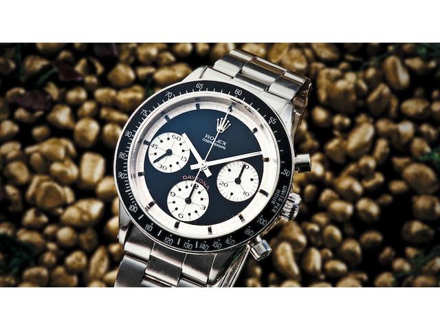 Rolex. A very fine and rare stainless steel chronograph manual wind bracelet watchCosmograph Daytona, Paul Newman model, Ref:6241, Case No.1767378, Circa 1964