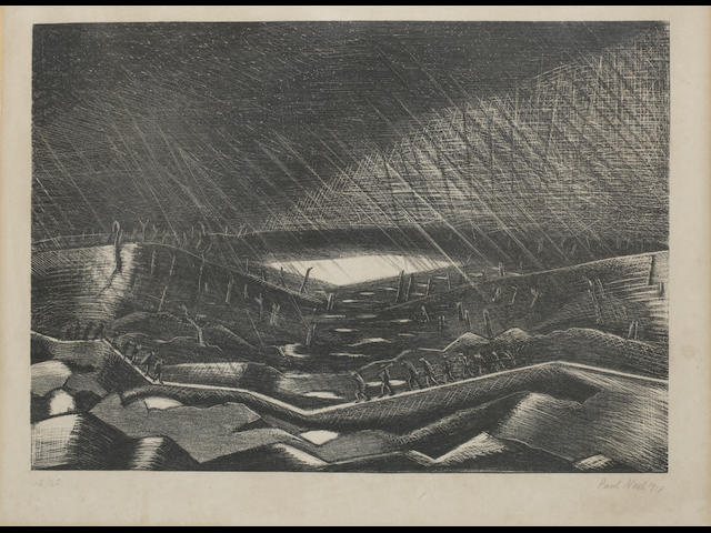 Paul Nash (British, 1889-1946) Rain, Lake Zillebeke Lithograph, 1918, on wove, signed, dated and numbered 15/25 in pencil, 255 x 362mm (10 x 14 1/4in)(I)