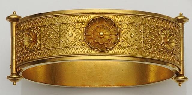 An Archaeological Revival gold bangle,