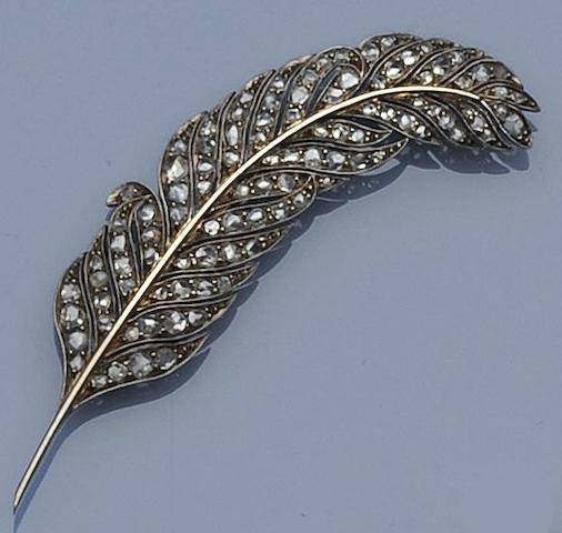 A diamond set feather plume brooch