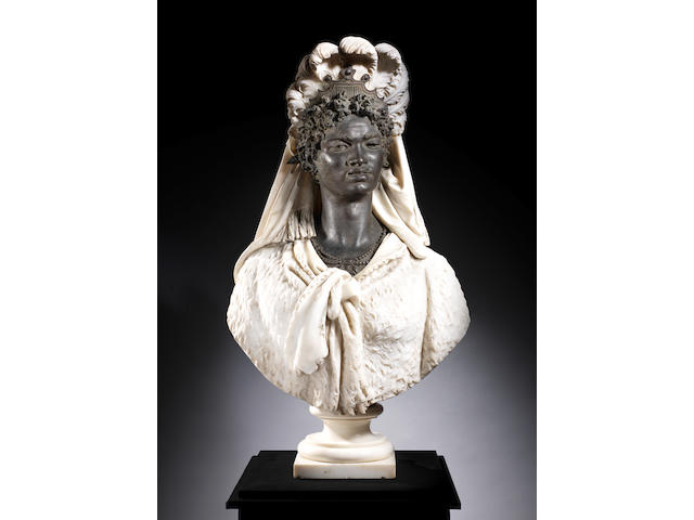 Luigi Pagani (Italian, 1837-1904) An impressive white marble and patinated bronze bust of Selika