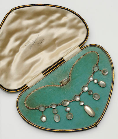 A late Victorian/Edwardian moonstone fringe necklace