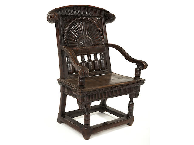 A highly unusual Charles I oak open armchair Possibly Herefordshire/Shropshire, circa 1630