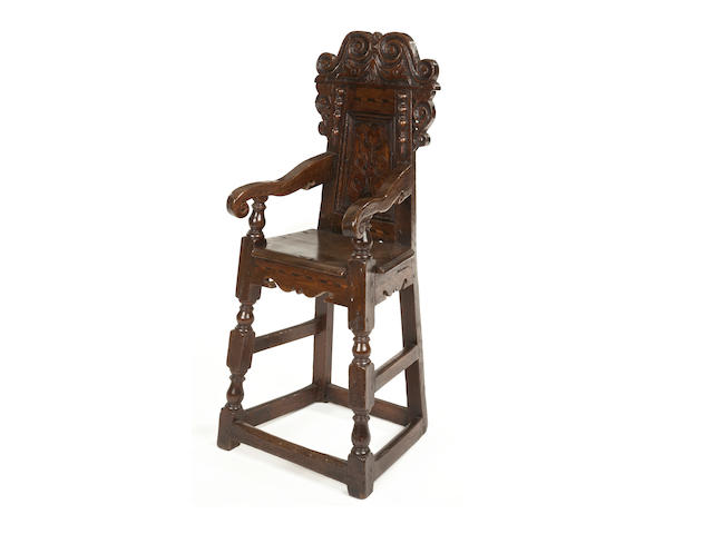 A Charles II oak and marquetry child's high chair South Yorkshire, circa 1670-80