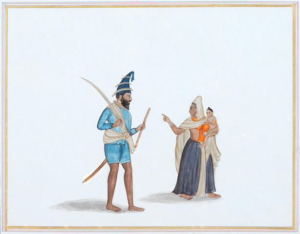 A Sikh Akali and his wife and child; a Sikh nobleman, probably Chattar Singh Atariwala Punjab, circa 1840-50(2)