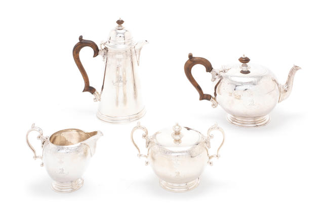 GARRARD: An 18th century style four-piece silver tea service Marks for Sebastian Garrard, London 1934  (4)