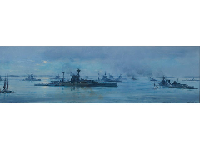 Frank Watson Wood (British, 1862-1953) 'H.M.S. Revenge and Fleet'