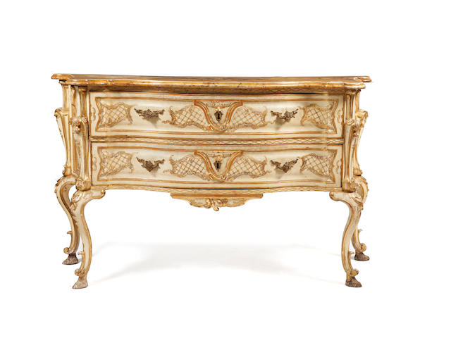 An Italian cream painted and gilt commode18th Century and later