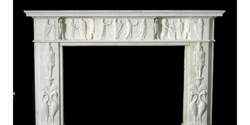 An early 19th century Egypto-Roman revival white marble chimneypiece