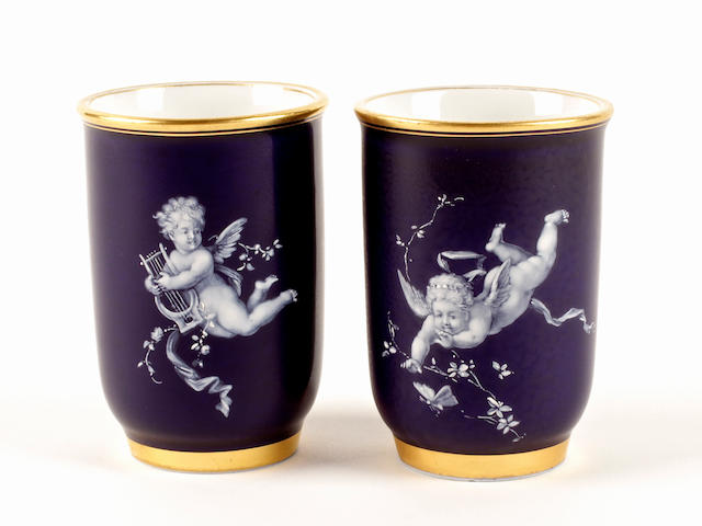 A pair of Meissen 'Limoges Enamel' beakers, late 19th century