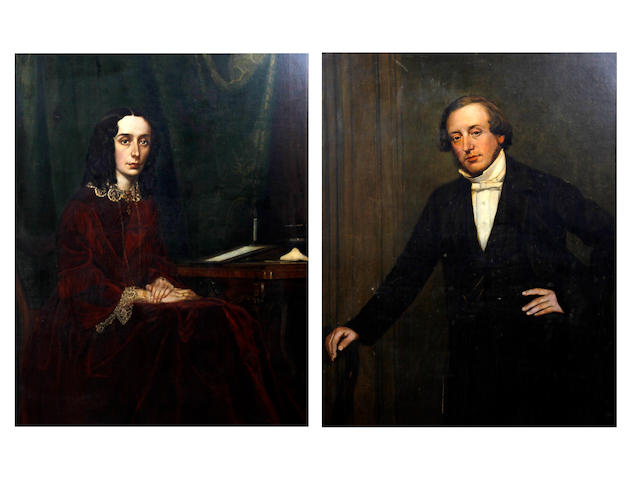 English School, Mid-19th Century Full length portraits of a lady and gentleman, a pair,