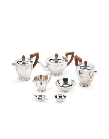 A five-piece silver tea service By George Tarratt Ltd, London 1965-67  (6)