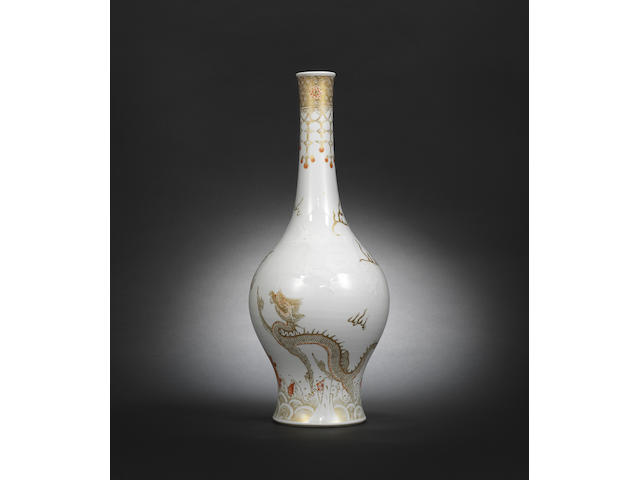 A magnificent and extremely rare gilt and iron-red-decorated and moulded vase Kangxi