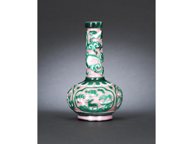 An extremely rare double-overlay glass bottle vase Qianlong wheel-cut four-character mark and of the period