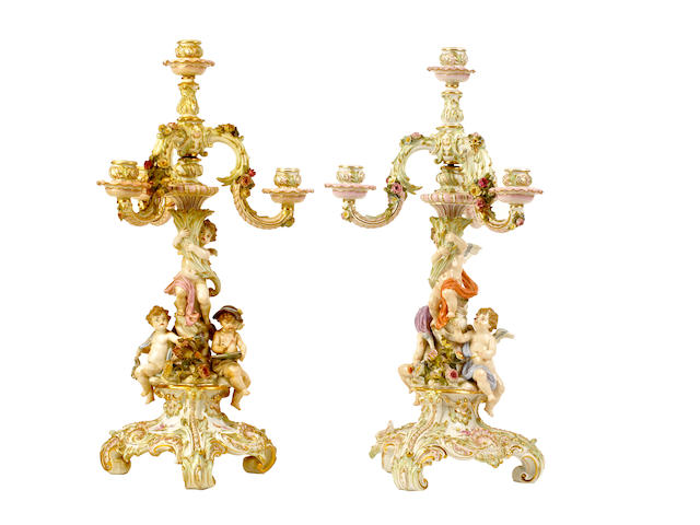 A pair of Meissen four-light candelabra, second half of 19th century