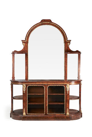 An impressive early Victorian gilt metal mounted burr and figured walnut display cabinet