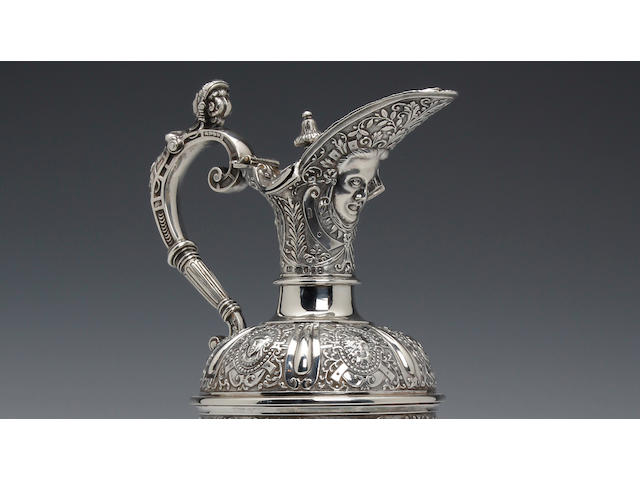 A Victorian silver Cellini ewer by Alfred Ivory, London 1866