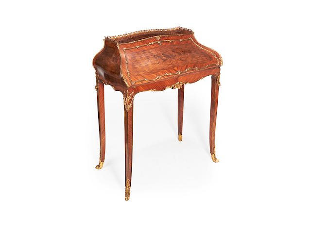 A Napoleon III gilt metal mounted kingwood marquetry and parquetry bureau de dame in the Louis XV style