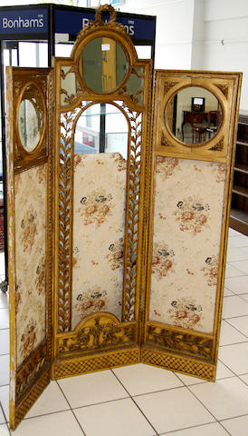 A 19th Century gilt three fold screen,