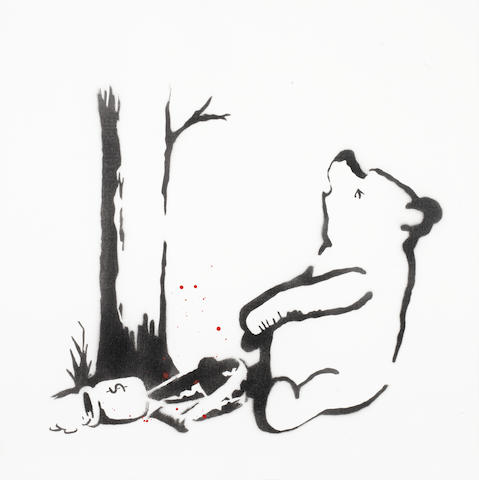 Banksy (British, born 1975) Winnie the Pooh 2003  signed in stencil on the turnover edge; numbered 7/25 on the reverse stencil spray paint on canvas  20 1/16 by 20 1/16 in. 51 by 51 cm.  This work was executed in 2003.