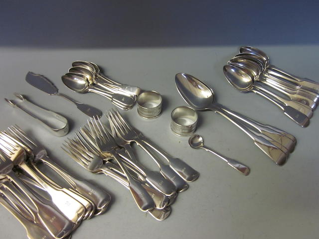 A composite canteen of fiddle pattern flatware Exeter, London,  mixed dates  (Qty)