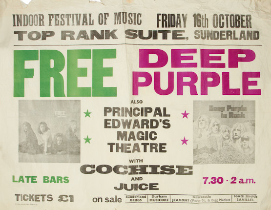 A poster for Free and Deep Purple at the Top Rank Suite, Sunderland, and related contract, image 1