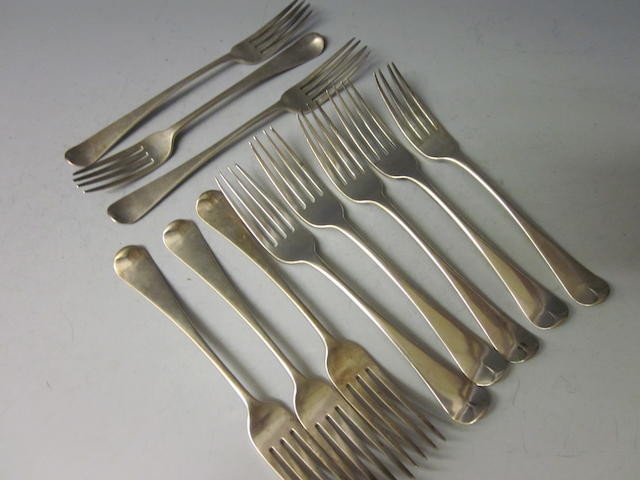 Five Irish  Old English pattern silver table forks maker I S, Dublin 1814  (11)
