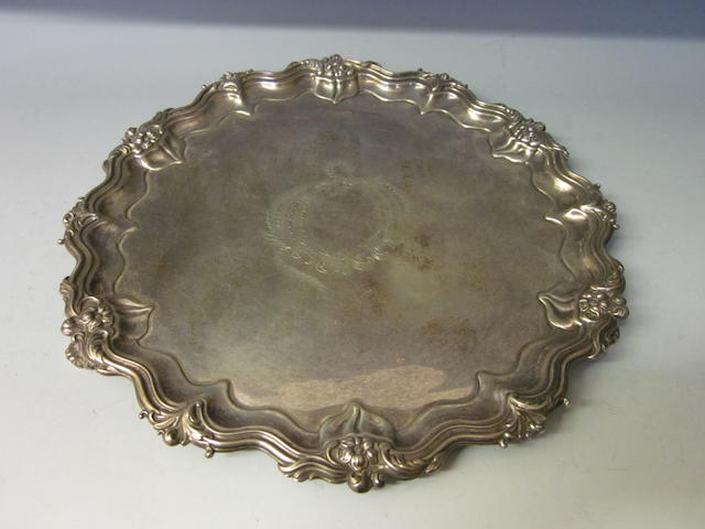 A Victorian circular silver salver by Walker and Hall, Sheffield 1895