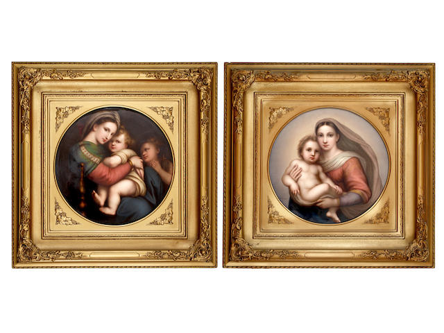 A pair of German porcelain circular plaques, late 19th century