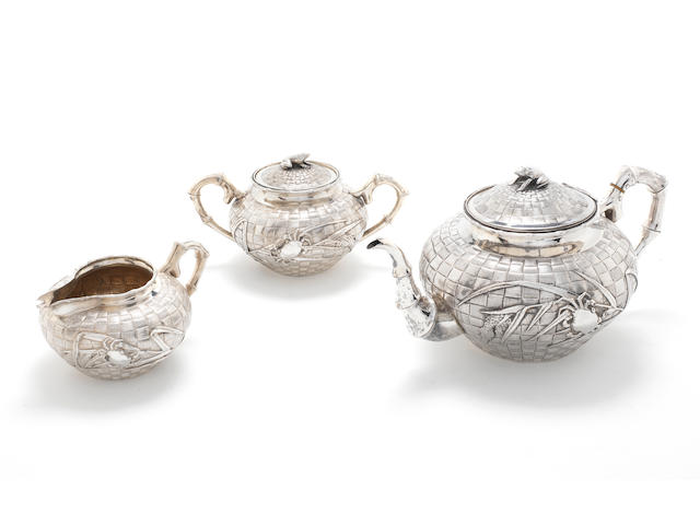 A late 19th/early 20th century Chinese Export three-piece tea service by Hung Chong, probably Canton, circa 1900  (3)