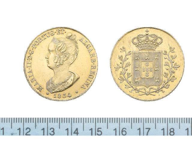 Portugal, Peca or 6400 Reiss, 1834, draped bust left,