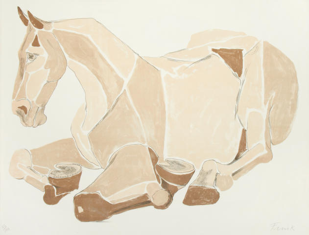 Dame Elisabeth Frink R.A. (British, 1930-1993) Resting Horse (Wiseman 126) Lithograph printed in colours, 1981, on Rives, signed and numbered 22/100 in pencil, printed by Curwen Studio, published by Waddington Graphics, London, 616 x 798mm (24 1/4 x 31 1/2in)(SH)