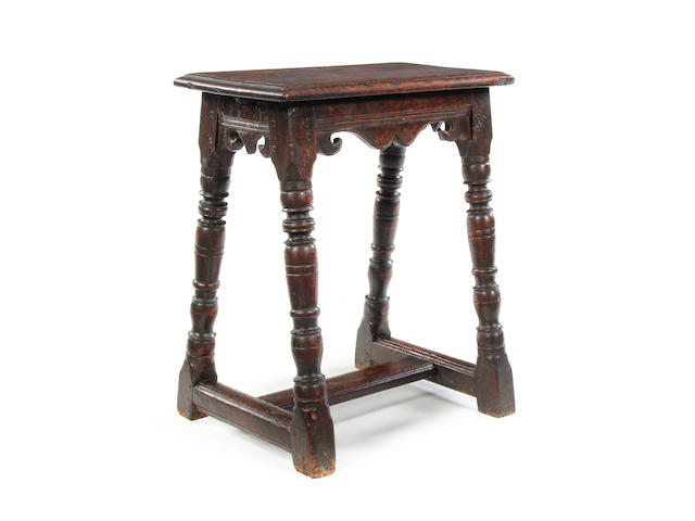 A rare Charles I oak joint stool, circa 1630 With a rare H-shaped stretcher