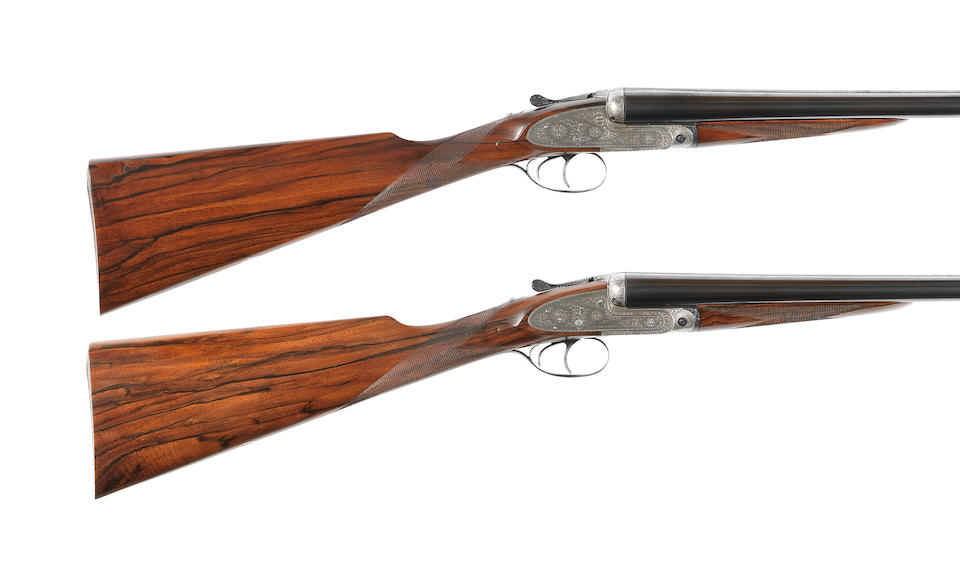A pair of 12-bore self-opening sidelock ejector guns by J. Purdey & Sons, no. 15773/4 In a brass-mounted oak and leather case