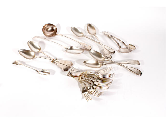 A collection of silver fiddle and thread pattern flatware  (18)