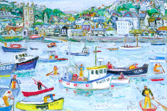 Linda Weir (British, born 1951) 'Cool summers blues- St Ives harbour'