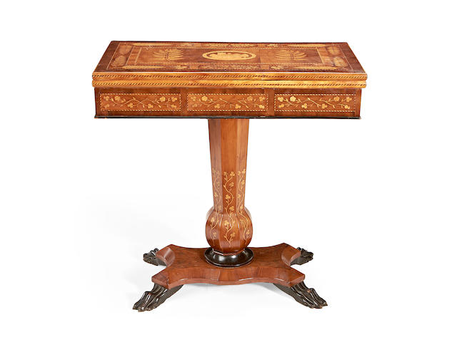 A mid 19th century Killarney yew and arbutus marquetry games table