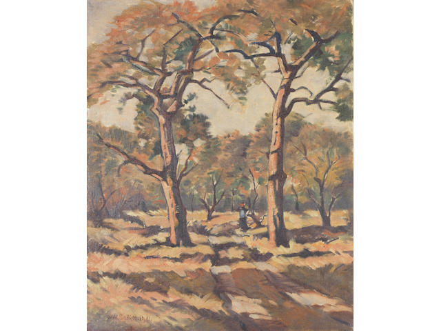 Walter Whall Battiss (South African, 1906-1982) Figure amongst trees