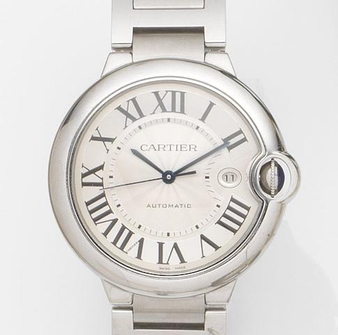 Cartier. A stainless steel automatic calendar bracelet watchBallon Bleu de Cartier, Ref:W6901***, Case No.183399QX3***, Recent