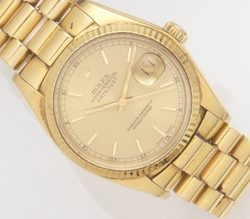 Rolex. An 18ct gold automatic calendar bracelet watchDatejust, Ref16018, Case No.6087***, Movement No.0283***, Circa 1979 image 1