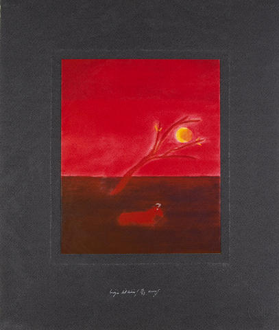 Craigie Aitchison CBE RA (British, 1926-2009) Ram in moonlight Screenprint in colours, 2000, on wove, signed, dated and numbered 15/75 in silver ink, published by Advanced Graphics, London, with their blindstamp, the full sheet, 511 x 439mm (20 1/8 x 17 3/8in)(SH)(unframed)