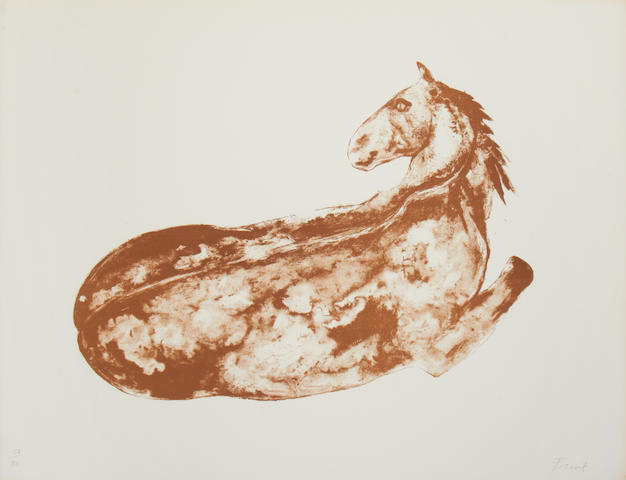 Dame Elisabeth Frink R.A. (British, 1930-1993) Reclining Horse (Not in Wiseman) Lithograph printed in brown, 1972-1976, on Arches, signed and numbered 58/70 in pencil, published by Dani&#233;le Cr&#233;gut, Nimes, with full margins, 508 x 660mm(20 x 26in)(SH)(unframed)