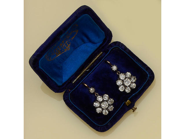 A pair of Victorian diamond cluster earrings