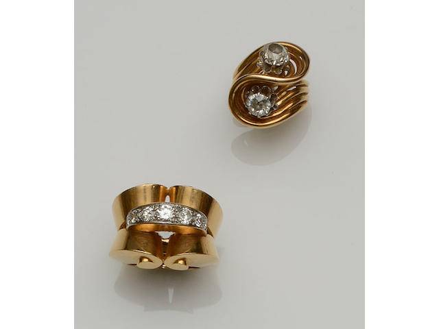 Two French diamond set rings (2)