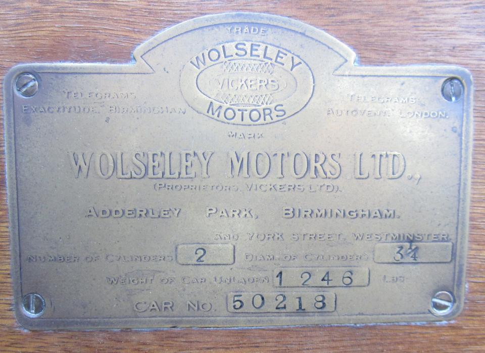 One of only ten known survivors,1922 Wolseley Seven Tourer  Chassis no. 50218 Engine no. 216A/2673