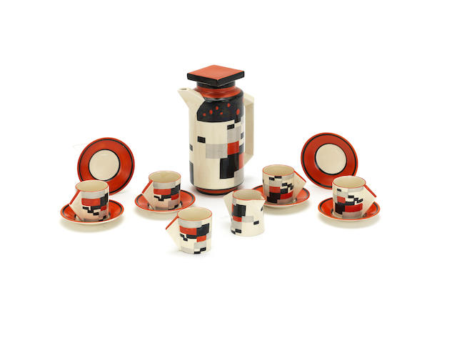 A rare Clarice Cliff 'Red Cafe' coffee set