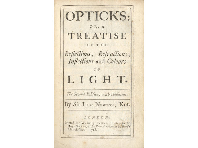 NEWTON (ISAAC) Opticks...Second Edition, with Additions, 1718