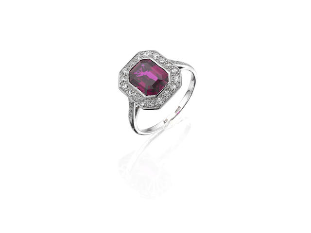 An unheated ruby and diamond cluster ring