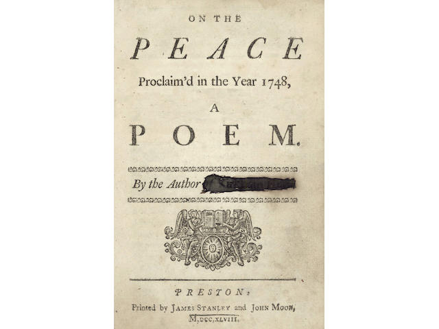 LANCASHIRE IMPRINTS On the Peace Proclaim'd in the Year 1748, A Poem. By the author of Kirkham Hunt, 1748; and 13 others