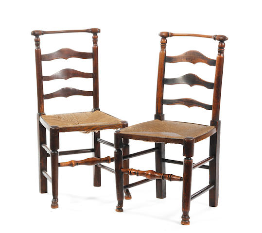 A harlequin set of ten 19th century ash Macclesfield ladder-back dining chairs North West, circa 1840